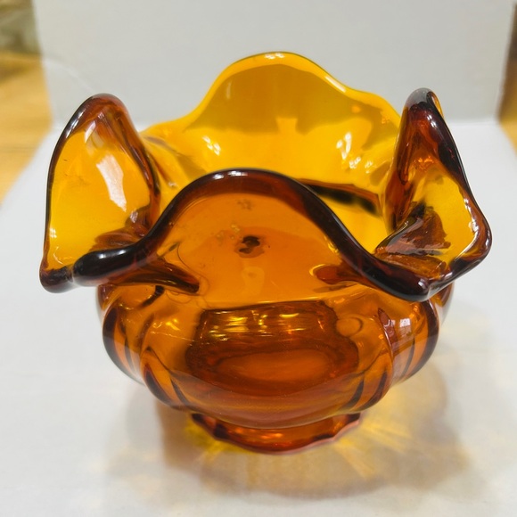 Fenton Other - Fenton Colonial Amber Aurora rose bowl, 1970’s, ruffled rim, mint condition.